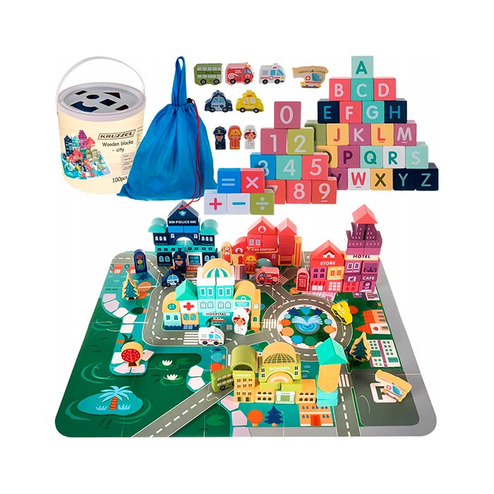BlockCity, un set di blocchi di diverse forme con una comoda scatola e tappetino da gioco - Image 3