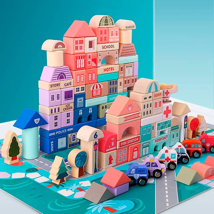 BlockCity, un set di blocchi di diverse forme con una comoda scatola e tappetino da gioco - Image 4