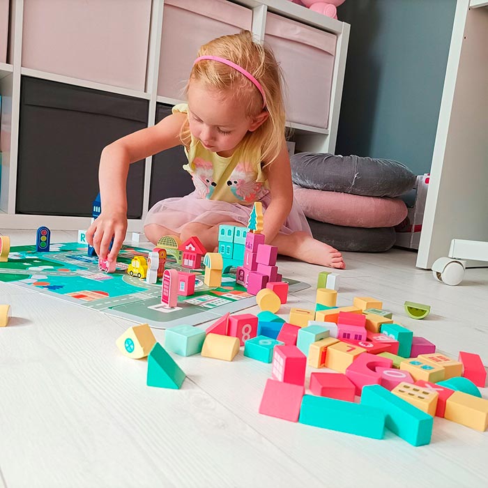 BlockCity, un set di blocchi di diverse forme con una comoda scatola e tappetino da gioco - Image 7
