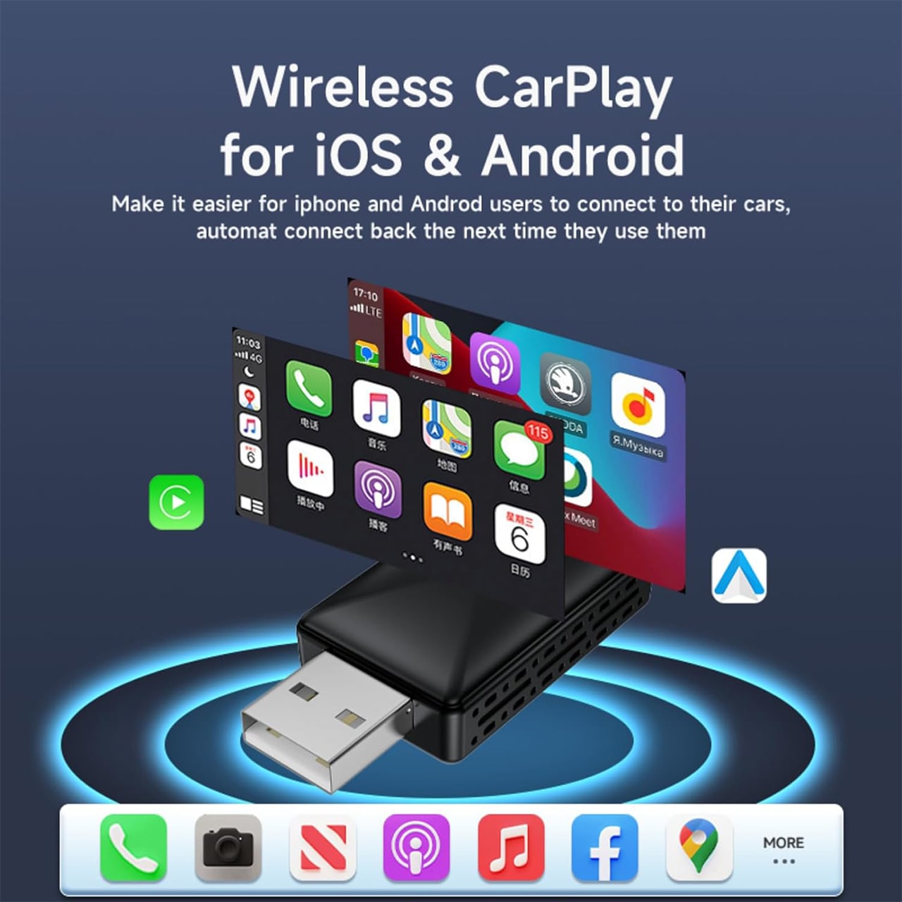 CarPlay, chiavetta USB per connettività wireless con Apple CarPlay e Android Auto - Image 3