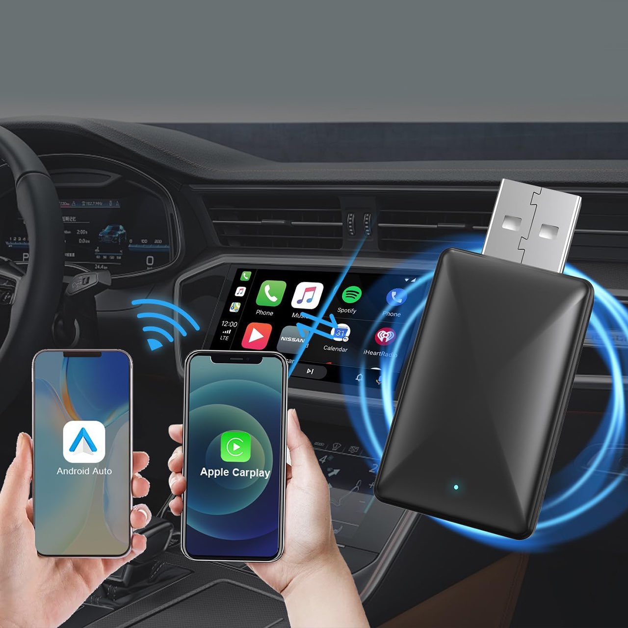 La chiavetta USB ti consente di collegare rapidamente (senza cavi) il tuo telefono (CarPlay o Android Auto) alla tua auto!