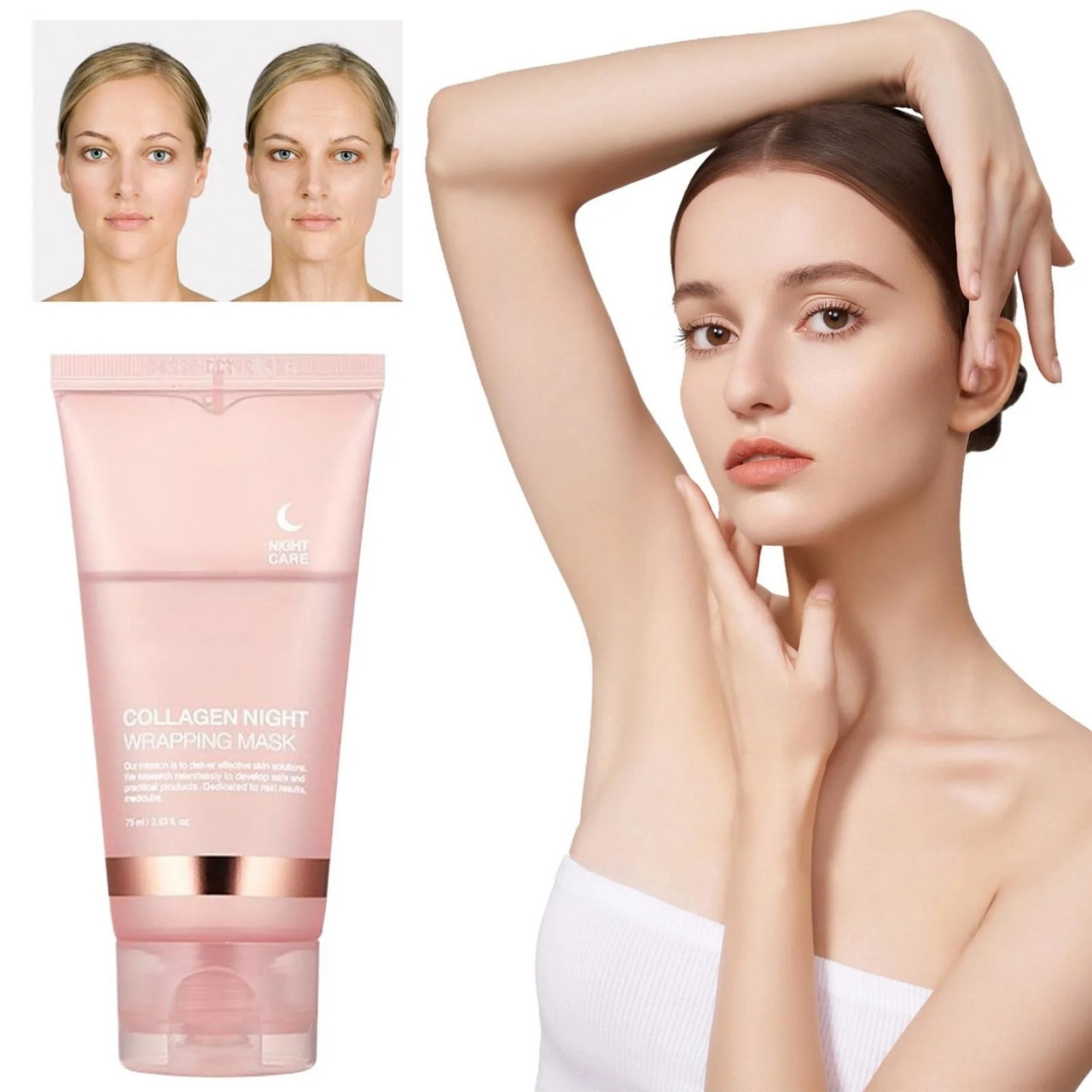 La maschera tonifica, rinfresca e rivitalizza la pelle dopo una sola applicazione – grazie all'estratto di collagene e agli ingredienti attivi aggiuntivi.
