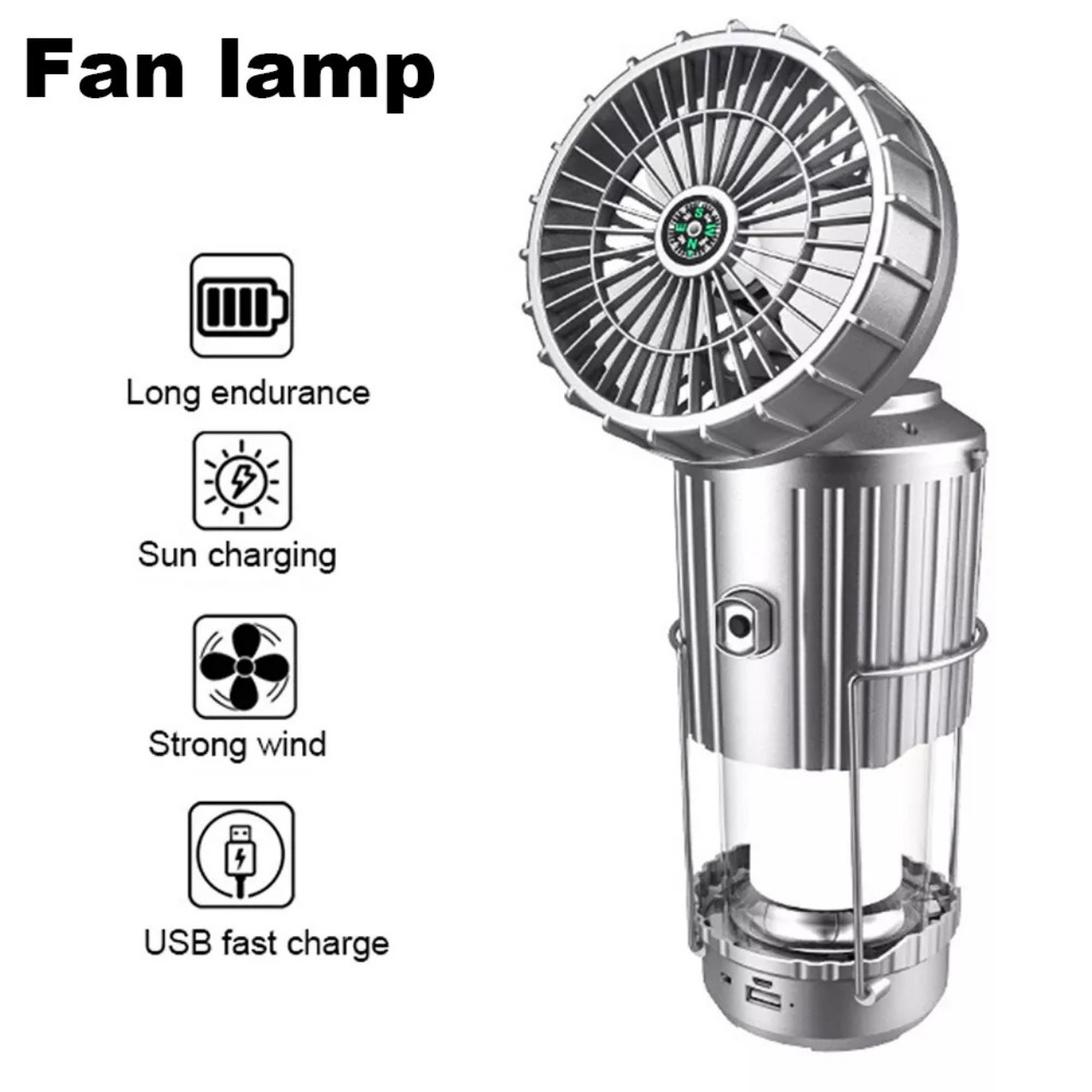 Fan, luce LED solare multifunzionale 5 in 1 con ventilatore - Image 4