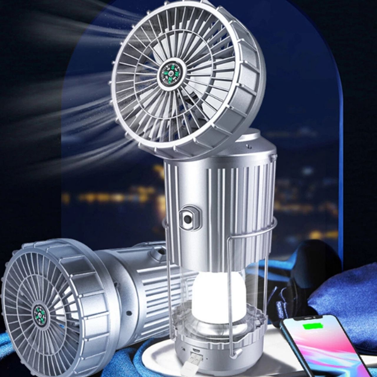 Fan, luce LED solare multifunzionale 5 in 1 con ventilatore - Image 7