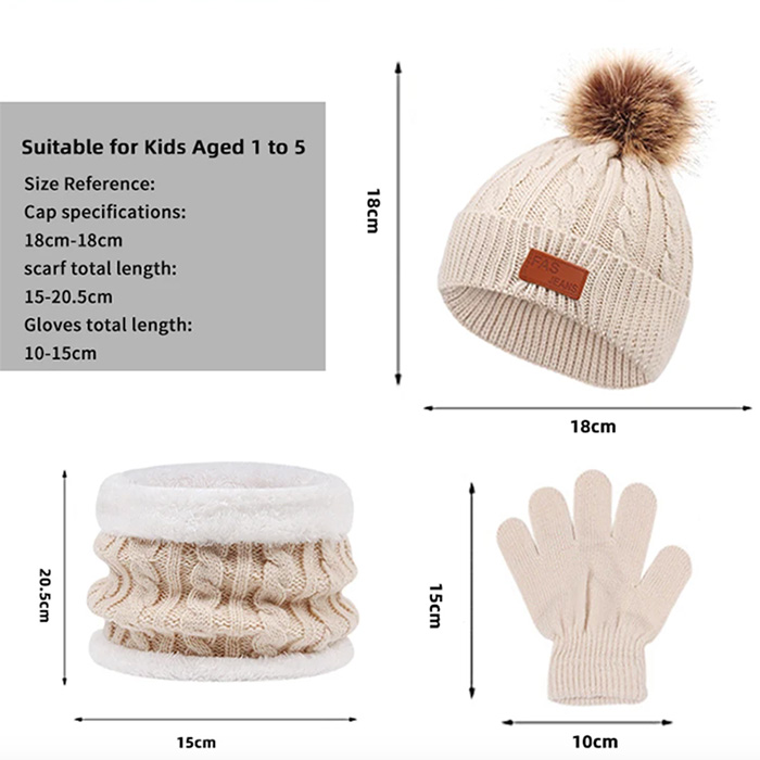 Il set include un cappello, una sciarpa e dei guanti, che sono il perfetto complemento per il guardaroba invernale di un bambino.