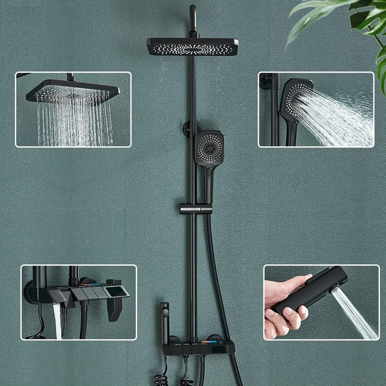 Questo ricco set doccia ha 4 modi per drenare l'acqua - testa superiore, braccio doccia, rubinetto e uscita inferiore!