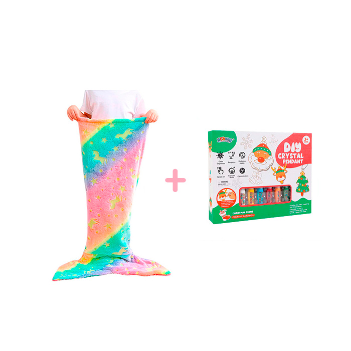 Il pacchetto MermaidArtCraft include 2 giocattoli - una coperta a coda di sirena e un set di ciondoli natalizi!