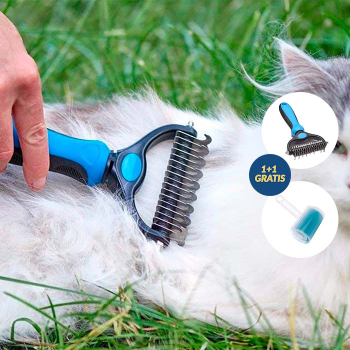 La spazzola ha due lati - uno è particolarmente adatto per cani con sottopelo spesso e l'altro rende facile rimuovere tutti i tipi di pelo più morbidi!